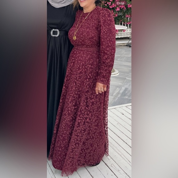 Elegant formal modest gown Red burgundy  sparkly Lace Women Dress sz 8 - Picture 8 of 11